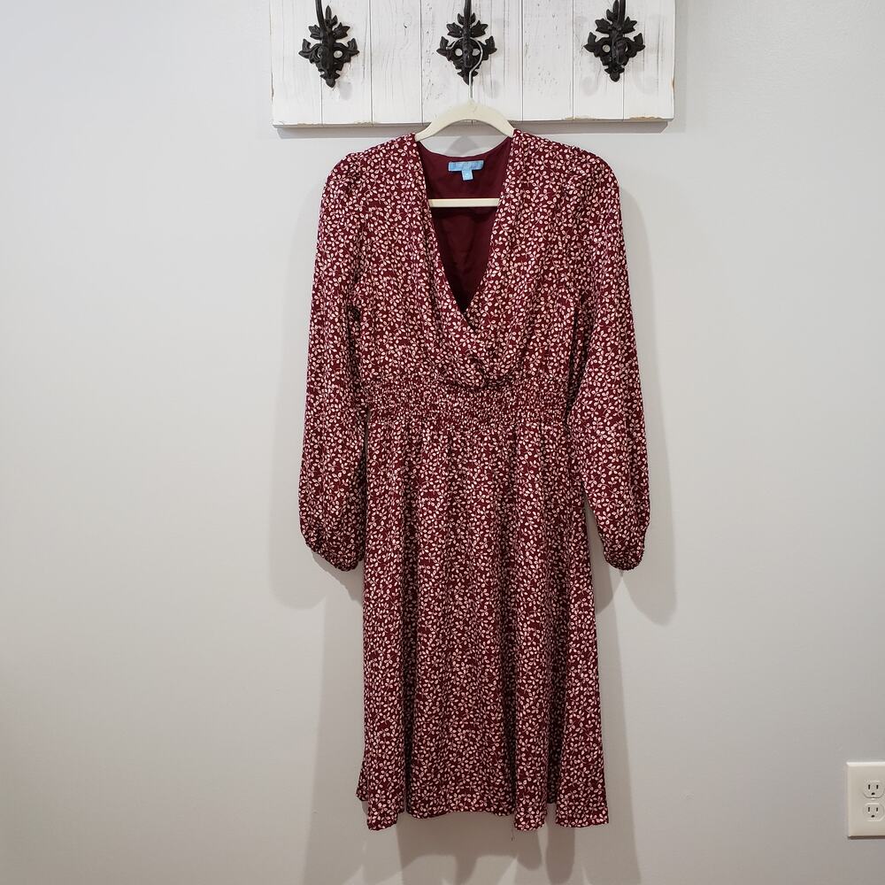 Draper James Burgundy Floral Dress Smocked Waist Size M